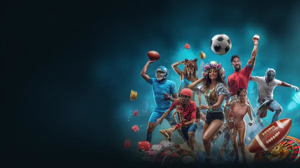 Um homem comemorando uma vitória em seu laptop enquanto símbolos de jogos flutuam ao redor, capturando a emoção dos jogos FIXE777.